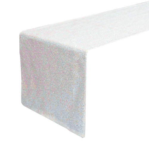JYFLZQ White Iridescent Sequin Table Runner 12" x 108" Sparkly White Metallic Table Runner Glitter Sequin Runner for Table Birthday Party Event Decorations