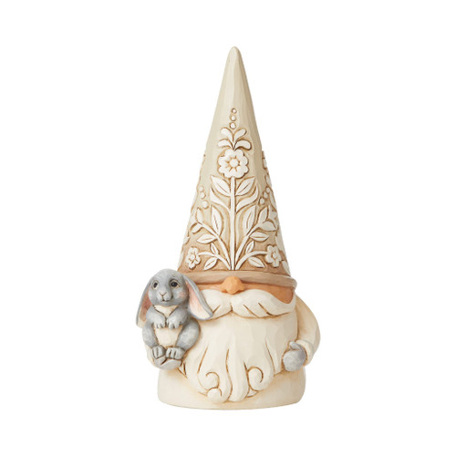 Enesco Jim Shore Heartwood Creek White Woodland Gnome Holding Bunny Figurine, 5.7 Inch, Multicolor
