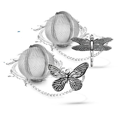 NSTaygate 2pcs Tea Infuser,Loose Leaf Tea Steeper Tea Strainer with Charm Handmade Dragonfly Butterfly Pendant Tea Ball Tea Filter Tea Infusers for Loose Tea