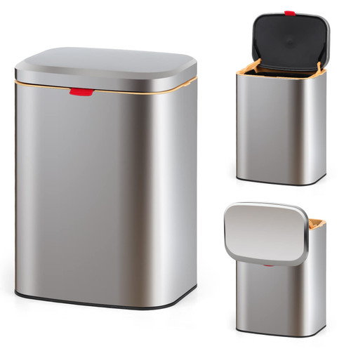 VIGIND Hanging Trash Can Compost Bin with Lid for Kitchen Cabinet Door,Stainless Steel Countertop Compost Bin with Removable Inner Bucket,Wall-Mounted Kitchen Garbage Can (Silver/2.1 Gal)