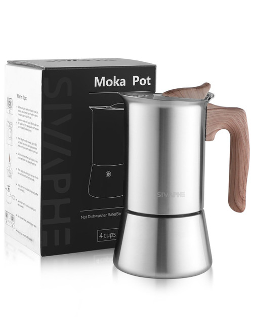 Sivaphe Stainless Steel Stovetop Espresso Coffee Maker 4 cups | Induction Support 10OZ Espresso Pot | Mocha Pot 200ml with Instructions(1 Cup=50ml)