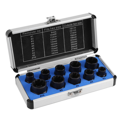 10 Pcs Impact Bolt & Nut Remover Set, Impact Nut Extractor Set, Bolt Extractor Tool Set, Extraction Socket Set for Removing Damaged, Frozen, Rusted, Rounded-Off Bolts, Nuts & Screws 10 Pcs Impact Bolt & Nut Remover Set, Impact Nut Extractor Set, Bolt Extractor Tool Set, Extraction Socket Set for Removing Damaged, Frozen, Rusted, Rounded-Off Bolts, Nuts & Screws