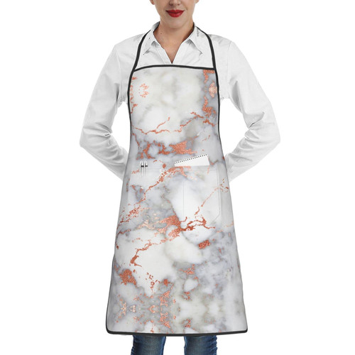 Evealyn Rose Gold Marble Printed Bib Apron Chef Apron Cooking Aprons Water Drop Resistant Kitchen Aprons With 2 Pockets For Women Men Chef