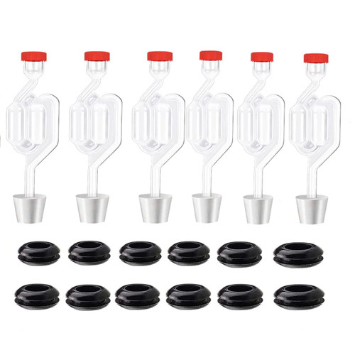Twin Bubble Airlock Set [6 Pack], Brew Kits Airlocks for Fermenting,Fermentation Airlock with 6 Stoppers + 12 Grommets