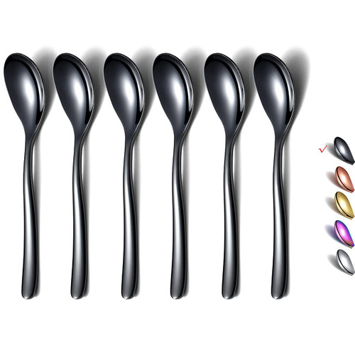 Black Demitasse Espresso Spoons, 5.5'' Mini Coffee Spoons, Stainless Steel Small Spoons,Tea Spoons for Dessert, Set of 6, Dishwasher Safe