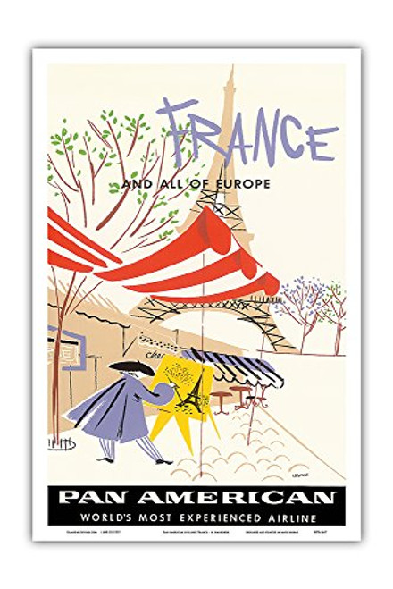France and All Of Europe - Pan American Airlines (PAA) - French Artist paints the Eiffel Tower in Paris - Vintage Airline Travel Poster by A. Amspoker c.1950s - Master Art Print - 12in x 18in France and All Of Europe - Pan American Airlines (PAA) - French Artist paints the Eiffel Tower in Paris - Vintage Airline Travel Poster by A. Amspoker c.1950s - Master Art Print - 12in x 18in