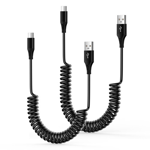Type C Android Charger Coiled Cable for Car,2Pack 3+6FT Retractable USB A to USB-C Fast Charging Cord for Pixel 7a 7 6 Pro 6a 5 Samsung Galaxy S23 Ultra Z flip5 A54 A34 A24 A14 5G,S22 S21 S20 S10 Plus
