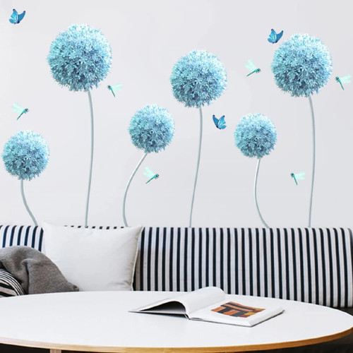 Blue Hydrangea Flowers Wall Sticker for Bedroom Living Room Decoration Self Adhesive Art Wallpaper Murals Home Decals Wallpaper