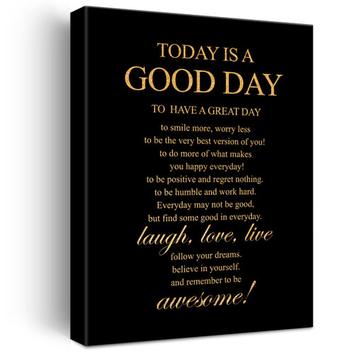 Inspirational Gold Foil Canvas Wall Art Positive Today is a Good Day Quote Print Framed Canvas Painting Artwork Home Decor Gifts 12x15 Inch