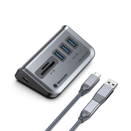 Yottamaster USB 3.0 Hub 5 Ports, Powered USB Hub 5V/2A, Type C to USB 3.2 Gen1 Data Hub with 3USB-A & SD/TF Card Reader for Laptop, iMac, Surface Pro, XPS, Mobile HDD, and More(1.6ft)