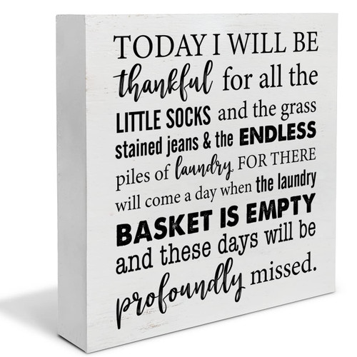 YIDOU Country Laundry Room Wood Box Sign Decor Desk Sign Laundry Quote Wooden Box Block Sign Rustic Home Shelf Decoration