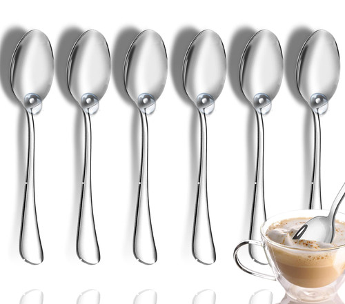Small Spoons,Coffee Spoons,Set of 6 Top Food Grade Stainless Steel Spoons Silverware, Demitasse Espresso Spoons, Tea Spoons, Dessert Spoons, Flatware Spoons,5.5 Inches, Mirror Finish & Dishwasher Safe