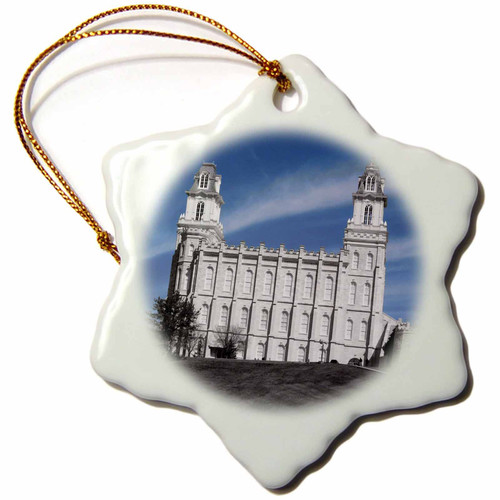 3dRose The Manti Temple unsaturated with just Blue Sky and Clouds - Ornaments (orn-255934-1)