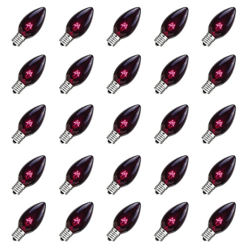 Pallerina 25 Pack Halloween Replacement Light Bulbs C7 Transparent Black Bulbs, C7 Bulb for Christmas String Light, Black Dark Purple C7 Bulbs C7/E12 Candelabra Base 5 Watt for Night Lights