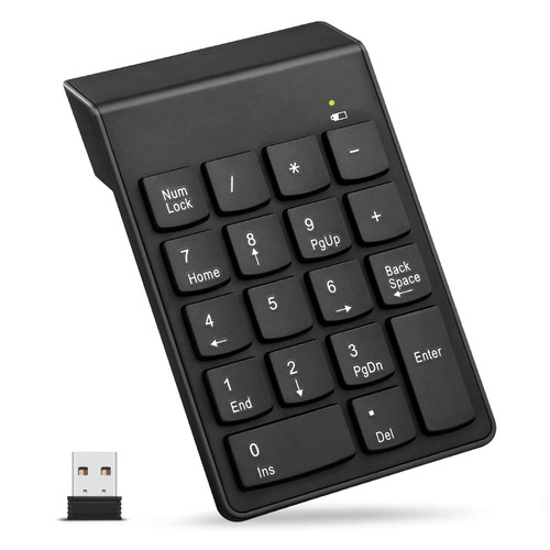 Wireless Number Pad, 18 Key Numeric Keypads with 2.4G Mini USB Receiver, Financial Accounting Numpad for Laptop, Desktop, Notebook, PC, Surface Pro