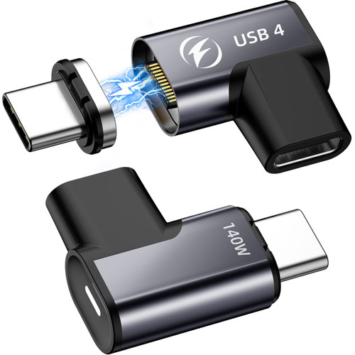 HanCenDa 140W USB C Magnetic Adapter 2Pack, 24Pins USB C 90 Degree Adapter with USB4 20Gbps 8K 60Hz Video for Thunderbolt 3 MacBook Pro/Air, Tablet, Laptop, Mobile Phone and More Type C Devices