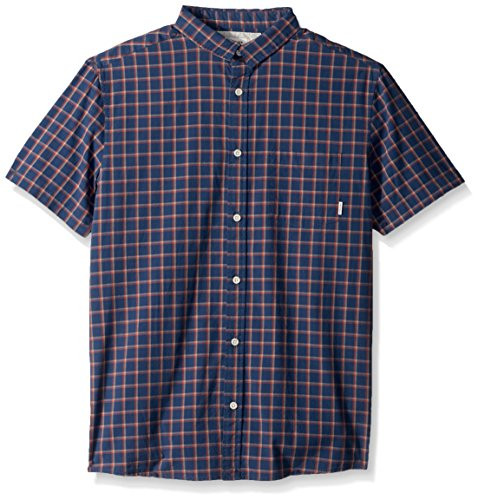 Quiksilver Men's Everyday Check Short Sleeve Button Down Shirt, Dark Denim, Medium