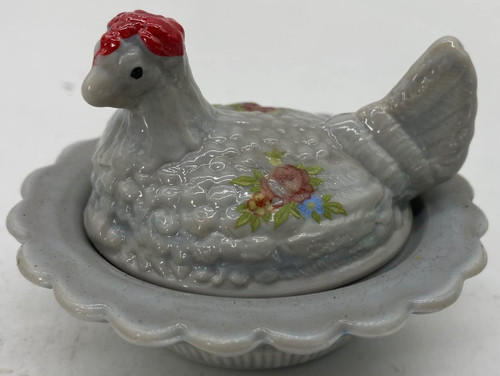 Salt Cellar/Dip - Chick - Mosser Glass - USA (Gray Red Rose)