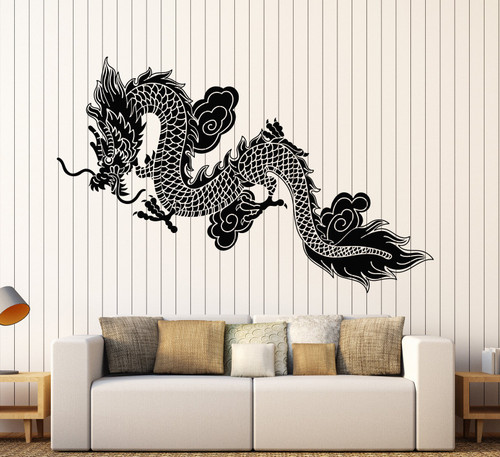 Vinyl Wall Decal Chinese Flying Dragon Fantasy Asian Style Stickers Large Decor (1358ig) Black