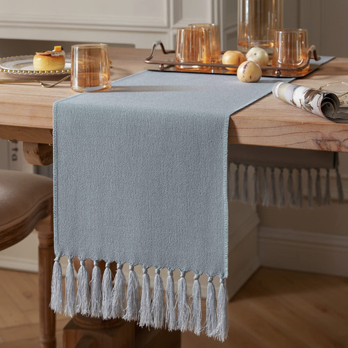 ZeeMart Dusty Blue Table Runners 72 Inches Long, Burlap Linen Style Rustic Farmhouse Table Runner, Boho Woven Dining Table Runner, 13x72 Inches, Light Dusty Blue ZeeMart Dusty Blue Table Runners 72 Inches Long, Burlap Linen Style Rustic Farmhouse Table Runner, Boho Woven Dining Table Runner, 13x72 Inches, Light Dusty Blue