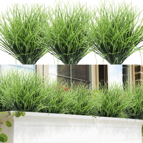 SLanC 8 Bundles Artificial Grass Plants Fake Bushes Artificial Shrubs Wheat Grass Greenery for House Plastic Outdoor UV Resistant Faux Grass (Pack of 8) SLanC 8 Bundles Artificial Grass Plants Fake Bushes Artificial Shrubs Wheat Grass Greenery for House Plastic Outdoor UV Resistant Faux Grass (Pack of 8)