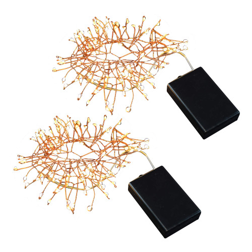 Lumabase Battery Operated LED Firecracker Fairy String Lights - Copper, 100 Lights on 60" Cord, Set of 2, 65102