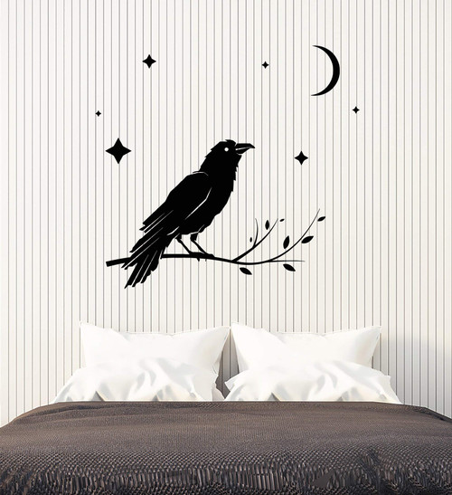 Vinyl Wall Decal Bird Black Raven Moon Night Stars Bedroom Stickers Mural Large Decor (g3304) Black