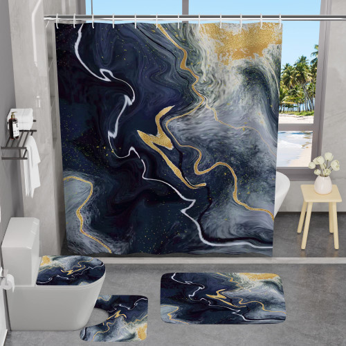 Aplioes Marble Shower Curtain Set 4pcs Blue Bathroom Sets with Shower Curtain and Rugs Include Waterproof Shower Curtain Non-Slip Rug Toilet Lid Cover Bath Mat and 12 Hooks 72"x72"