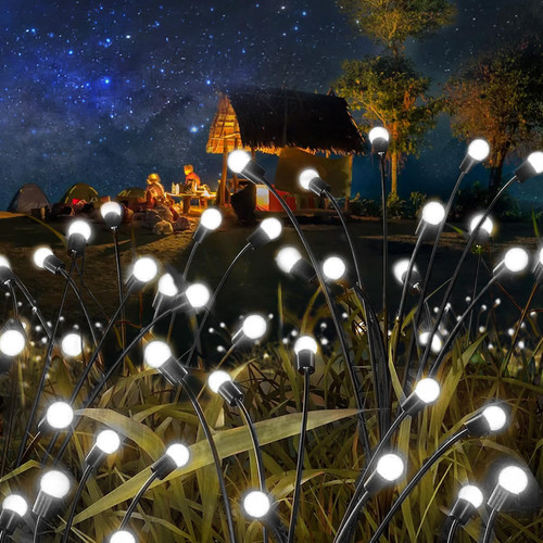 Outdoor Solar Firefly Garden Lights - Outdoor Solar Decorative Lights 2Pack 16LED Waterproof,Firefly Lights Starburst Swaying in The Wind,Vibrant Lights Applicable to Decoration Garden?Cold White)