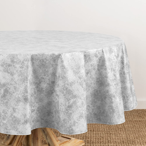 Elrene Home Fashions Mesa Marble Water- and Stain-Resistant Vinyl Tablecloth with Flannel Backing, 70 Inches X 70 Inches, Round, Gray/White