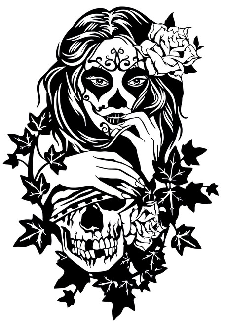 Candy Sugar Skull Floral Girl Tattoo Studio Wall Sticker Day of The Dead Art Decals Vinyl Window Decor Room Mural 4732 (16.5" x 24") Candy Sugar Skull Floral Girl Tattoo Studio Wall Sticker Day of The Dead Art Decals Vinyl Window Decor Room Mural 4732 (16.5" x 24")