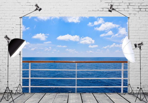 CORFOTO 9x6ft Ocean Cruise Ship Backdrop Fabric Blue Sky Travel Ship Deck Railings Fence Photo Backdrop Summer Sea Cruise Ship Cruise Theme Party Decorations Supplies Photo Studio Props