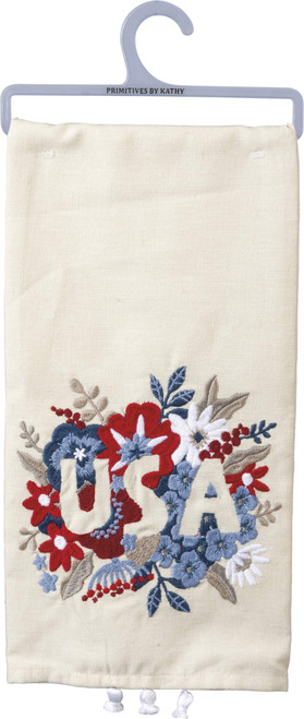 Primitives by Kathy Patriotic Embroidered Dish Towel, 20" x 26", Floral USA