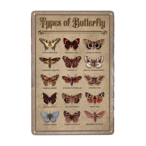 JOCASA Butterfly Vintage Aluminum Metal Sign Types Of Butterfly Poster Wall Decor-Retro Metal Tin Sign for Home Bedroom Kitchen Bar Home Cafe, Signs Gift,12''x 8''