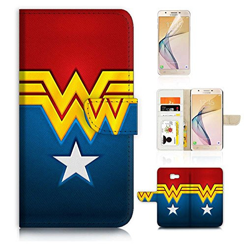 ( For Samsung Galaxy J7 Prime , SM-G610) Wallet Case Cover & Screen Protector Bundle A4268 Wonder Woman