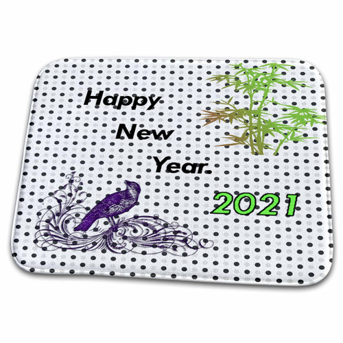 3dRose Image of Black And White Dots With Purple Bird And Green... - Dish Drying Mats (ddm-339683-1)