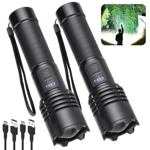 Alicegirl Rechargeable 250000 High Lumens LED Flashlights 2 Pack, Super Bright Flashlight with 3 Modes, IPX6 Waterproof, Powerful Handheld Flash Light for Emergencies Camping