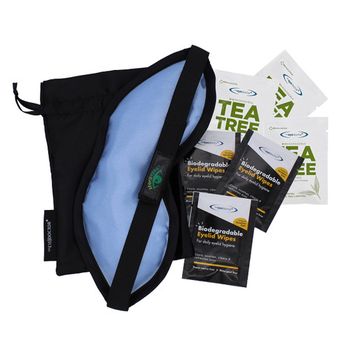 The Eye Doctor Premium Featuring Sterileyes - Hot Eye Compress for Dry Eye, Blepharitis & MGD with Removable Cover & 6 Eyelid Wipes
