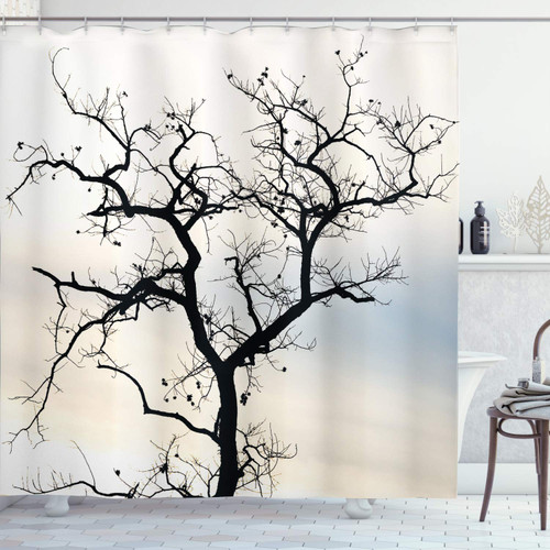 Ambesonne Forest Shower Curtain, Fall Tree Black Branches Art Print Black and White Themed Silhouette Illustration, Cloth Fabric Bathroom Decor Set with Hooks, 69" W x 70" L, Grey Black Ambesonne Forest Shower Curtain, Fall Tree Black Branches Art Print Black and White Themed Silhouette Illustration, Cloth Fabric Bathroom Decor Set with Hooks, 69" W x 70" L, Grey Black