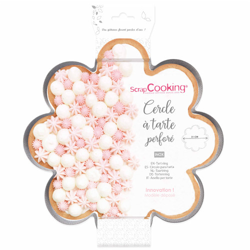ScrapCooking 1321 Perforated Daisy Tart Circle Stainless Steel Pastry Frame Mould for Floral Tart - Mould Diameter 30 cm Flower - Baking Uniform - Baking Accessory Cake Dessert - 1321