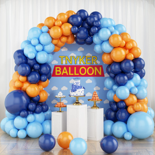 112pcs Blue Balloons Garland Arch Kit,Navy Blue and Orange Party Balloons Light Blue Latex Balloon Garland for Boys Wedding Birthday Party Baby Shower Graduation Engagement Bridal Decorations Supplies