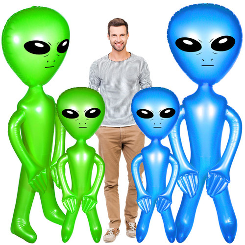 4 Pieces 63 Inch 35 Inch Inflate Alien Jumbo Alien Giant Inflatable Alien Blow up Alien Inflate Toy for Party Decorations, Birthday, Halloween, Alien Theme Party (Green, Blue)