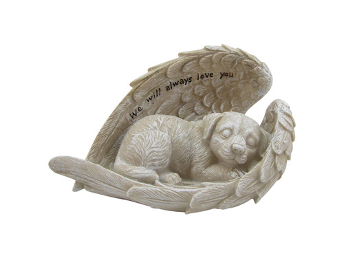 Comfy Hour 5" Polyresin Dog Sleeping in Angel Wing Pet Statue Figurine for Your Home Or Garden, Beige, Pet in Loving Memory Collection