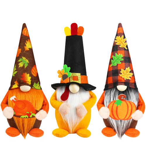 Mosoan Fall Thanksgiving Gnomes Plush Decoration - 3 Pieces Handmade Swedish Tomte Gnomes Elf for Fall Thanksgiving Decor Gift - Fall Thanksgiving Decorations for Home, Table, Fireplace, Party