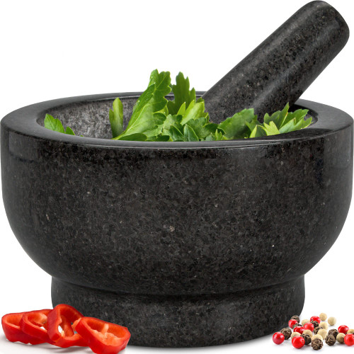 Heavy Duty Large Mortar and Pestle Set, 4 Cups, 100% Natural Granite Mortar and Pestle Stone Grinder Bowl, Molcajete Bowl, Avocado Masher Guacamole Bowls, Black Heavy Duty Large Mortar and Pestle Set, 4 Cups, 100% Natural Granite Mortar and Pestle Stone Grinder Bowl, Molcajete Bowl, Avocado Masher Guacamole Bowls, Black