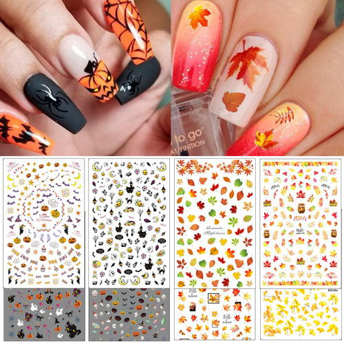 TailaiMei 16 Sheets Holiday Nail Stickers, Halloween & Thanksgiving Day Fall 3D Self-Adhesive Seasonal Nail Art Decals for Autumn DIY Nail Decorations TailaiMei 16 Sheets Holiday Nail Stickers, Halloween & Thanksgiving Day Fall 3D Self-Adhesive Seasonal Nail Art Decals for Autumn DIY Nail Decorations