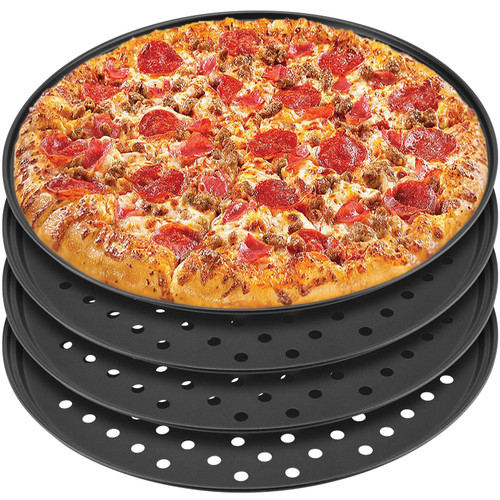 MANCHAP 4 Pack 12 Inch Round Pizza Baking Pan with Holes, Pizza Pan for Oven, Carbon Steel Non-stick Pizza Crisper Pan for Home Restaurant Baking, Black MANCHAP 4 Pack 12 Inch Round Pizza Baking Pan with Holes, Pizza Pan for Oven, Carbon Steel Non-stick Pizza Crisper Pan for Home Restaurant Baking, Black