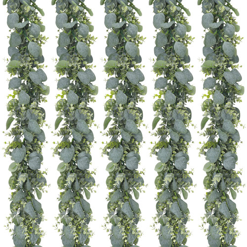 CEWOR 5pcs 5.5ft Artificial Eucalyptus Garland Fake Silver Dollar Eucalyptus Greenery Garland Vines Table Runner for Wedding Arch Backdrop Table Centerpiece Home Mantle Decor
