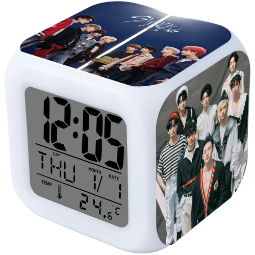 LED Digital Alarm Clock, for Stray Kids Color Night Light Alarm Clock, Wake Up Sleep, The Alarm Function Has Time, Year, Month, Date, Digital Thermometer, Alarm Clock and Color Night Light
