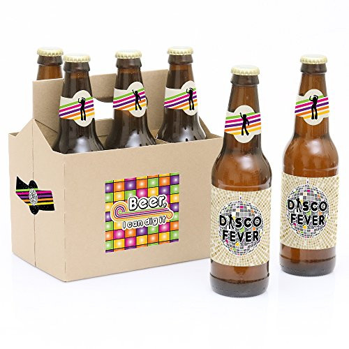 70's Disco - 6 1970's Disco Fever Party Beer Bottle Label Stickers and 1 Carrier